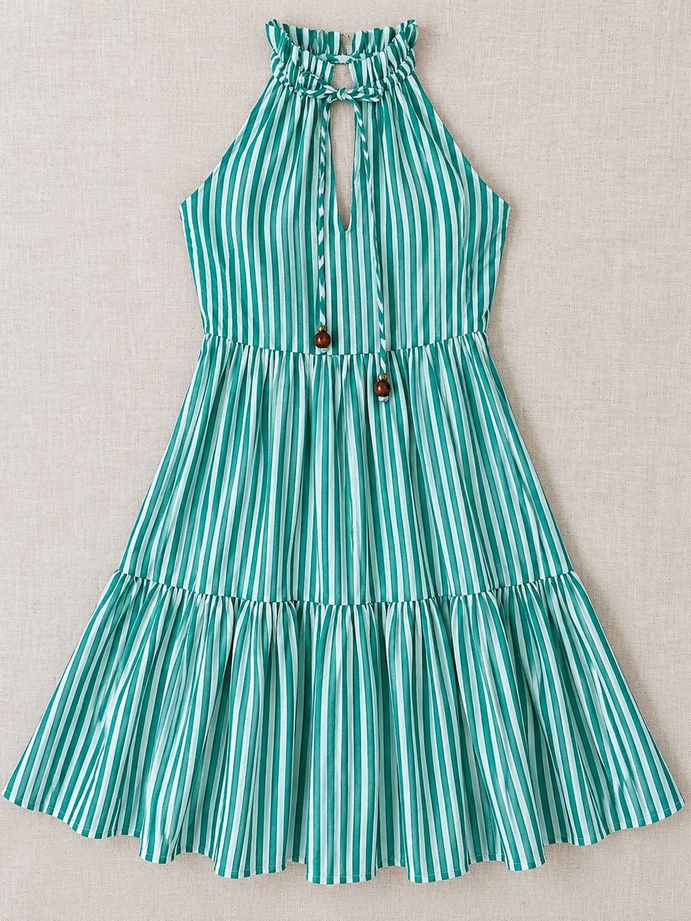 Oliphant Playa Striped Halter Tiered Mini Dress Green White Size XS NWT